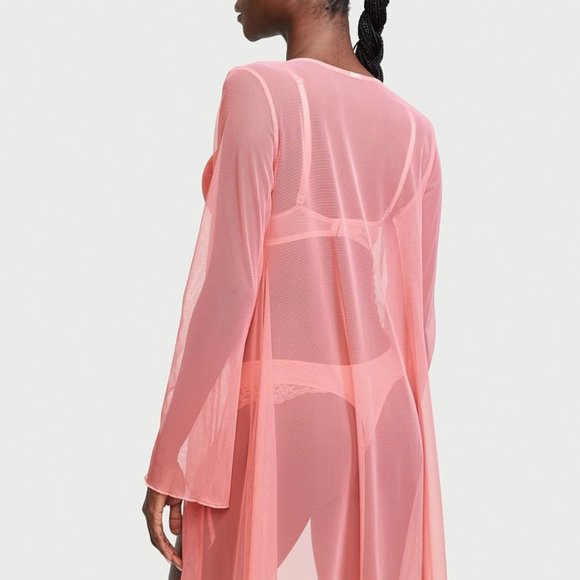Pink Mesh Open-Front Robe - Picture 2 of 3